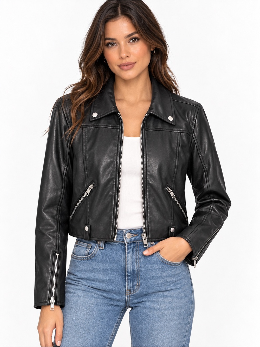 BLANKNYC Black Faux Leather Moto Jacket Cropped Zip Size M